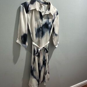 H&M Cream and Blue A-line dress